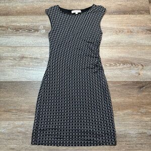 LOFT Black and White Geometric Midi Dress